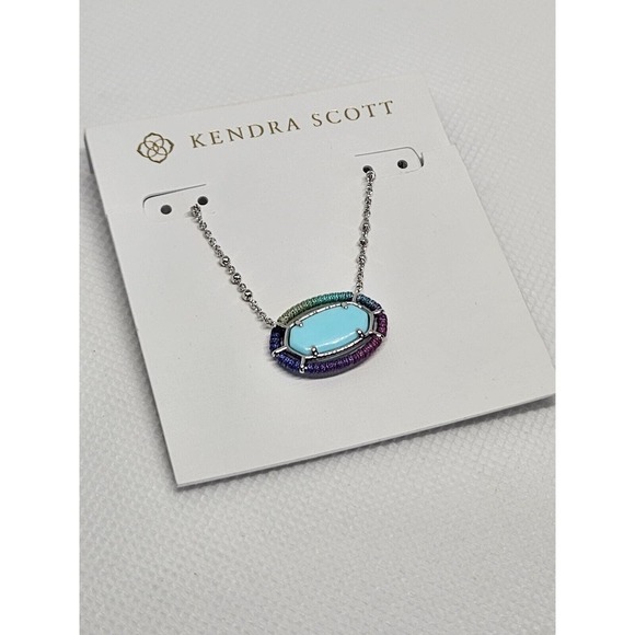 Kendra Scott Handmade Necklace Rhodium Plated Crystal Mother Of Pearl Charm NWT - Picture 3 of 10